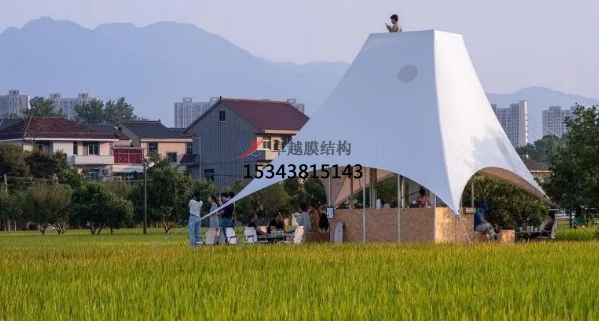 如斯美好！稻田中的張拉膜“塔亭”
